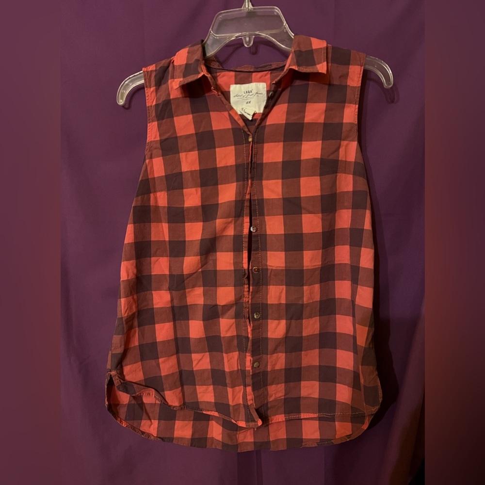 H&M pink and brown checkerboard button up